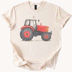 Red Tractor Graphic Tee Farm Machinery Vintage Style Shirt